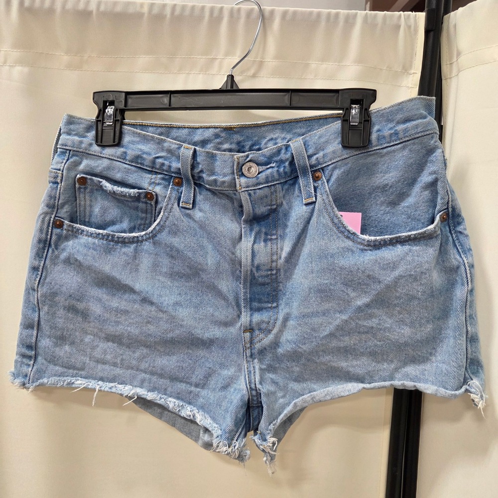 Levis 501 Original Light Wash High Rise Cut Off Denim Shorts Womens 30